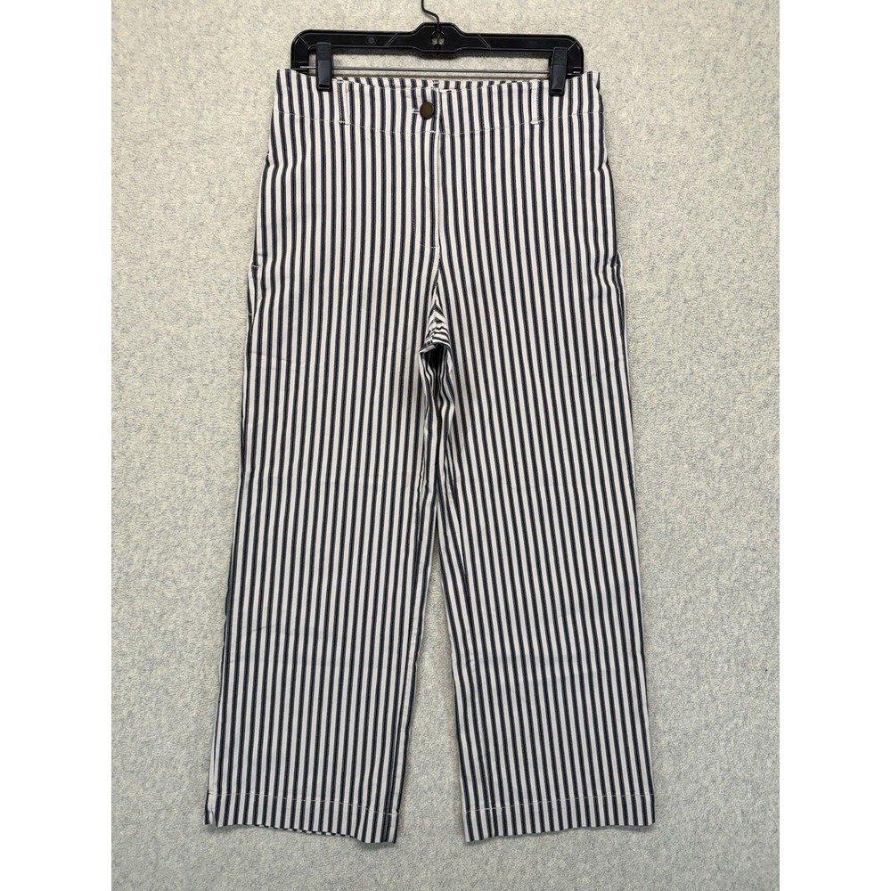 Calypso St Barth Womens Size 6 Striped Wide Leg Cropped Pants Navy Ivory